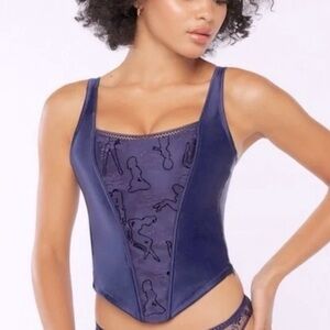 Savage X Fenty X Adam Selman Blue Flock U Up Lace Up Corset